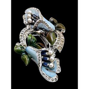 Beautiful Coro Duette Signed Enamel Flower Clips/Brooch (A7904)